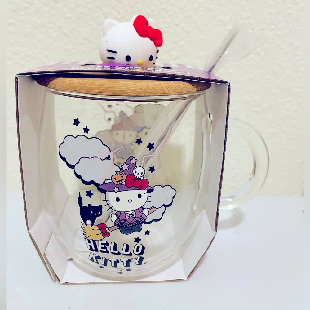 Hello Kitty Halloween Witch Glass Mug with Spoon